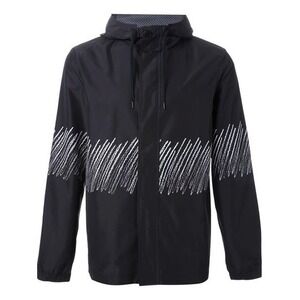 T By Alexander Wang-Black Scribble Print Lightweight Hooded Full Zip Jacket-Sz S
